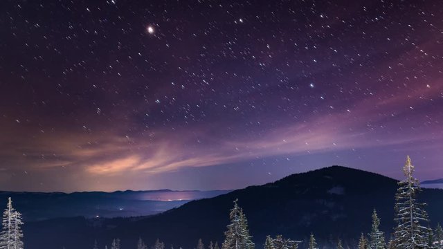 Starry sky time lapse in Carpatian mountains, 4k timelapse, 7680x4320, photographed on Nikon D800 camera.