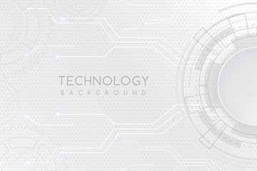 White technology background with various technological elements. The concept of innovative high-tech communications. Digital technology and engineering.