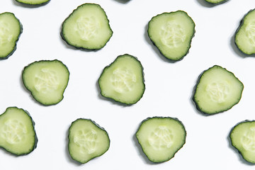 Cucumber slice background. Top view