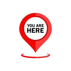 Map pointer, geo pin, location icon or geolocation, gpson isolated white background. You are here. EPS 10 vector