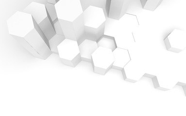 White abstract background with honeycomb. Hexagon bars isolated on white backdrop. 3D illustration