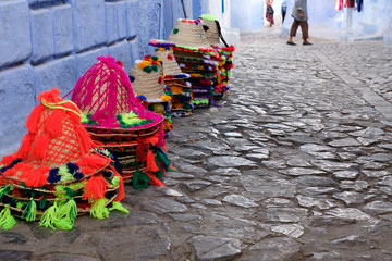 Traditional hats sale in Chefchaouen, Morocco.