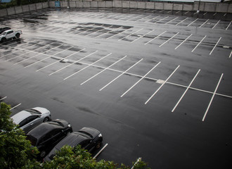 Chon buri, Thailand, April 26, 2020. Cars in the parking lot view from above. Rainy in the parking lot.