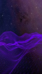Fototapeta premium Abstract ultraviolet landscape on a dark background. Purple cyberspace grid. hi tech network. Outer space. Violet starry outer space texture. 3D illustration