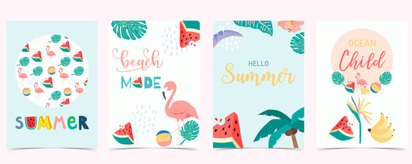 Fototapeta na wymiar Collection of summer background set with palm,flower,flamingo.Editable vector illustration for invitation,postcard and website banner