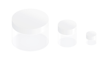 Vector illustration of translucent plastic jar with different size isolated on white background. Set of cosmetic packaging