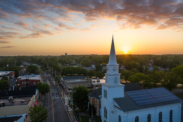 Fototapeta premium Aerial Drone Sunrise of Hightstown New Jersey 