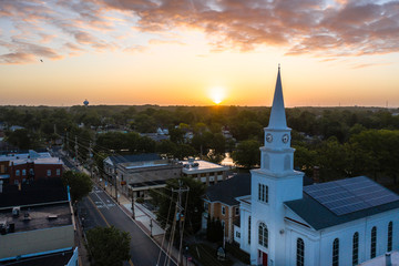 Fototapeta premium Aerial Drone Sunrise of Hightstown New Jersey 