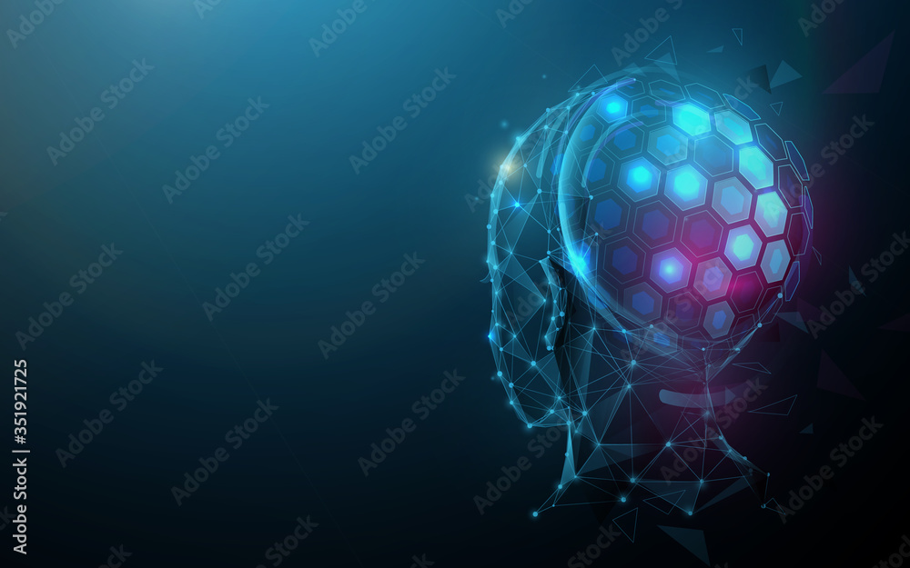 Aufkleber AI, Artificial intelligence. Ai digital brain. Robotics concept. Human face made from polygon. Illustration vector