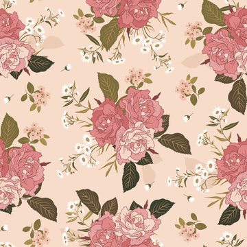 Seamless pattern with bouquets of roses. Floral background
