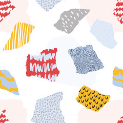 Collage seamless hand drawn pattern. Colorful vector illustration. 