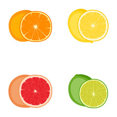 Obraz premium Set of citrus fruits (orange, lemon, grapefruit, lime), vector illustration