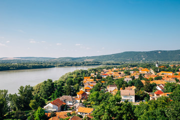 Obraz premium Esztergom city and Danube river panorama view in Hungary