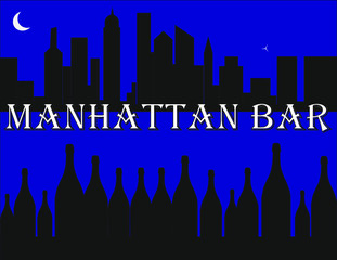 Insegna o logo per bar o biglietto da visita e sacchetto skyline manhattan o quadro ufficio o abitazione moderno arte moderna