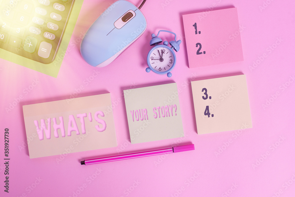 Fototapete handwriting text whats your storyquestion. conceptual photo manner of asking an individual about pas