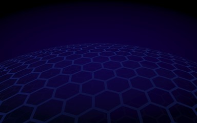 Fototapeta premium Multilayer sphere of honeycombs, blue on a dark background, social network, computer network, technology, global network. 3D illustration