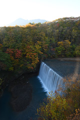 Autumn scene with a dam near Tohoku, Japan