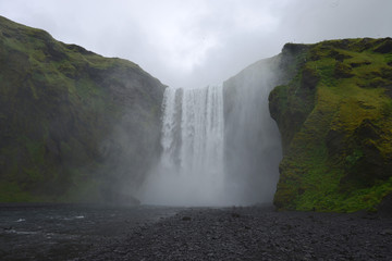 Skogafoss Waterfall drop in Iceland