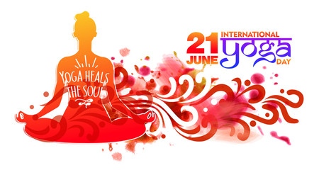 illustration of woman for 21 june-international yoga day web banner EPS10 vector.