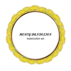Watercolor frame of a honey dandelion isolated on a white background