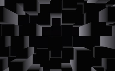 Abstract dark elegant cube geometric background. Chaotically advanced rectangular bars. 3D Rendering, 3D illustration