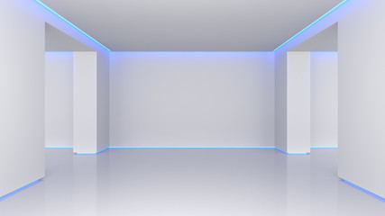 3D illustration white interior. Concept background bright room