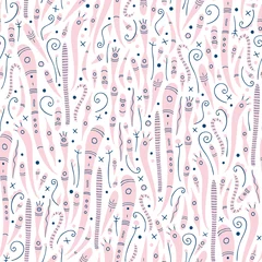Tapeten Vektornahtloses Muster im skandinavischen Stil mit abstraktem Design, Blumen und Blättern. © superpolis