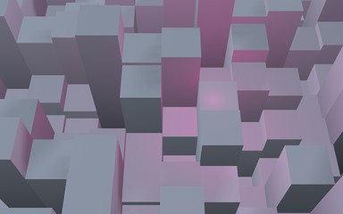Abstract pink gray elegant cube geometric background. Chaotically advanced rectangular bars. 3D Rendering, 3D illustration