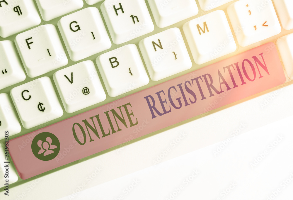 Poster writing note showing online registration. business concept for system for subscribing or registering