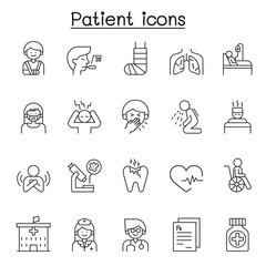 Patient icons set in thin line style