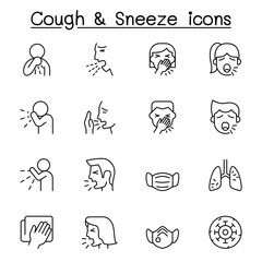 Cough & Sneeze icons set in thin line style