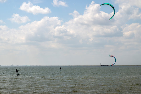 kite boarding on a lake