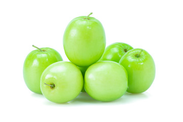 Fresh green jujube fruits, Delicious Chinese jujube fruits isolated on white background. The file includes a clipping path easy to use. Close-up.