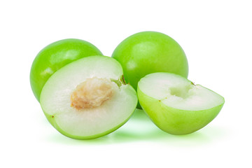 Fresh green jujube fruits, Delicious Chinese jujube fruits isolated on white background. The file includes a clipping path easy to use. Close-up.