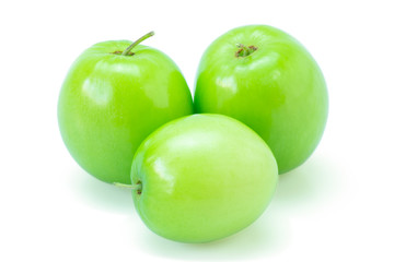 Fresh green jujube fruits, Delicious Chinese jujube fruits isolated on white background. The file includes a clipping path easy to use. Close-up.