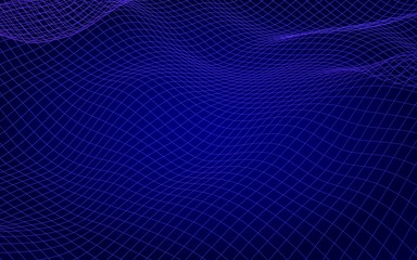 Abstract landscape on blue background. Cyberspace grid. hi tech network. 3D illustration