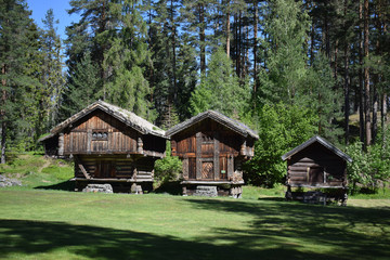 Njardarheimrn viking ancient village, old houses in Norway