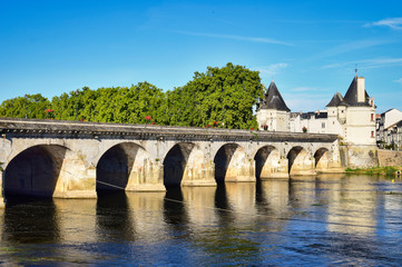 Fototapeta na wymiar Puente fortificado de Enrique IV en Chatellerault