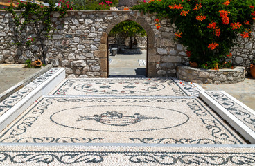 Pebble stone mosaic at Moni Thari monastery on Rhodes island