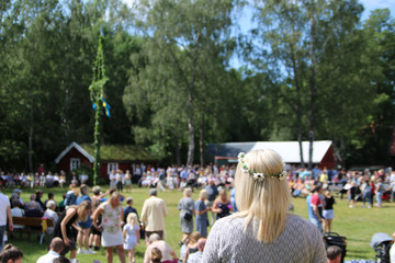 Traditional swediish midsummer celebration called Midsommar - obrazy, fototapety, plakaty
