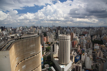 Aerial view of Sao Paulo city skyline and Copan building, Brazil