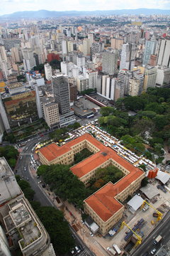 Aerial view of Sao Paulo city skyline with Praca da republica, Brazil