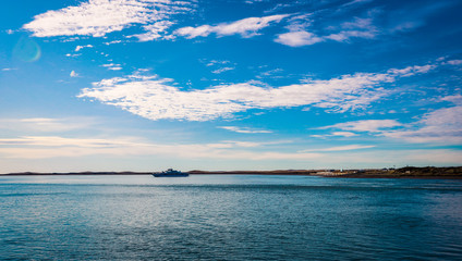 Breath taking View to the Blue Water on the Ferry  Boat to Terra Del Fuego, Chile