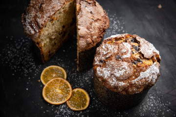 Easter cake with candied fruit on a dark background with

