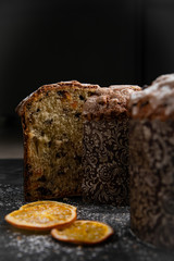 Easter cake with candied fruit on a dark background with
