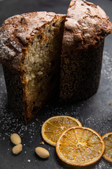 Easter cake with candied fruit on a dark background with
