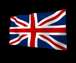 Waving flag of the Great Britain on dark background. British flag. United Kingdom of Great Britain and Northern Ireland. State symbol of the UK. 3D illustration