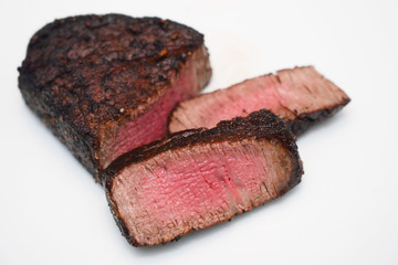 Isolated Sliced of  Medium Rare  Steak