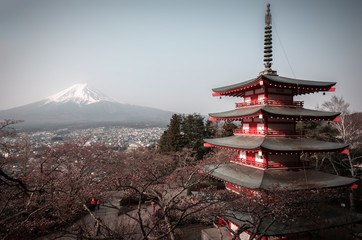 Fujiyoshida, Japan at Chureito Pagoda and Mt. Fuji.