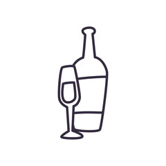 Wine bottle and cup line style icon vector design